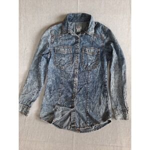 Mossimo Women XS Button Shirt Chambray Western Pure Cotton Front Pockets Blue